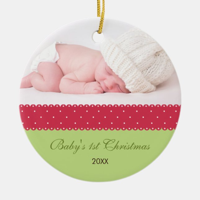 Baby's 1st Christmas - Ribbon (green 2) Ceramic Ornament (Front)