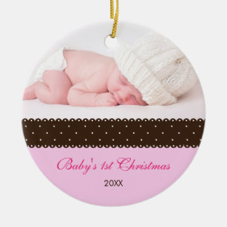 Baby's 1st Christmas - Ribbon (pink) Ceramic Tree Decoration
