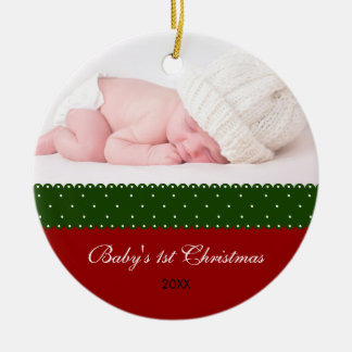 Baby's 1st Christmas - Ribbon (red) Ceramic Ornament