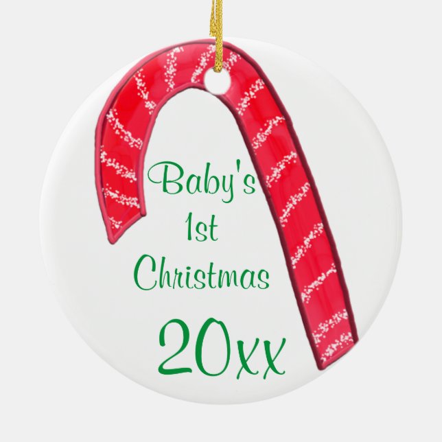 Baby's 1st Christmas Santa Claus Candy Cane Ceramic Ornament (Back)
