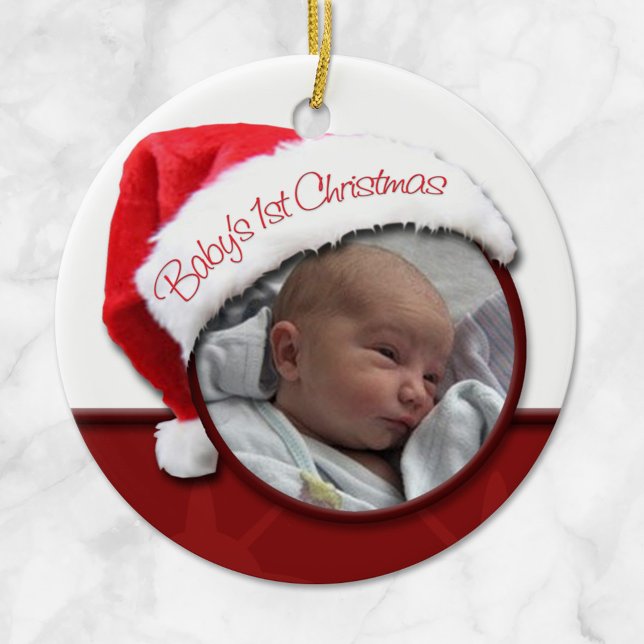Baby's 1st Christmas - Santa Hat Photo Ornament (Baby's 1st Christmas - Santa Hat Photo Ornament at Starzraven.)
