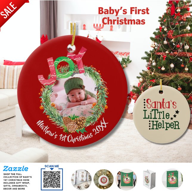 Babys 1st Christmas Santas Little Helper PHOTO Ceramic Ornament (Creator Uploaded)