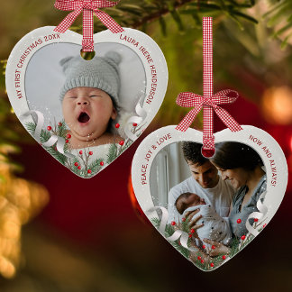 Baby's 1st Christmas Silver Frame Photo Ceramic Ornament