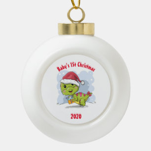 Baby's 1St Christmas T-Rex Ceramic Ball Christmas Ornament