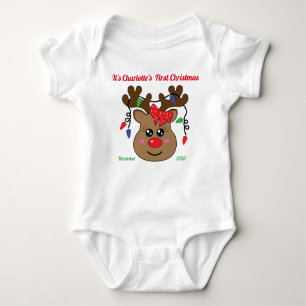 Baby's 1st Christmas with reindeer, customizable Baby Bodysuit