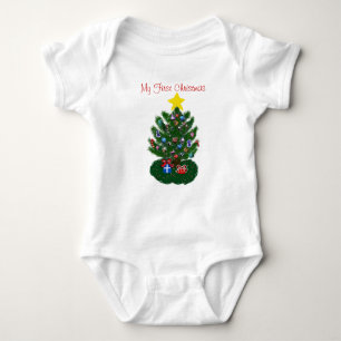 Baby's 1st Christmas Yellow Star Christmas Tree Baby Bodysuit