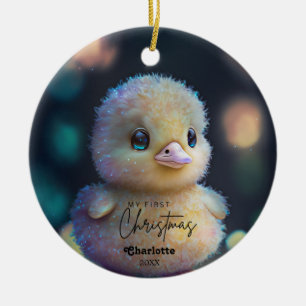 Baby's 1st First Christmas Cute Duck Photo Custom Ceramic Ornament