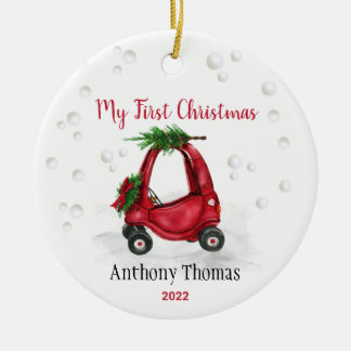 Baby's 1st First Christmas Red Holiday Toy Truck  Ceramic Ornament