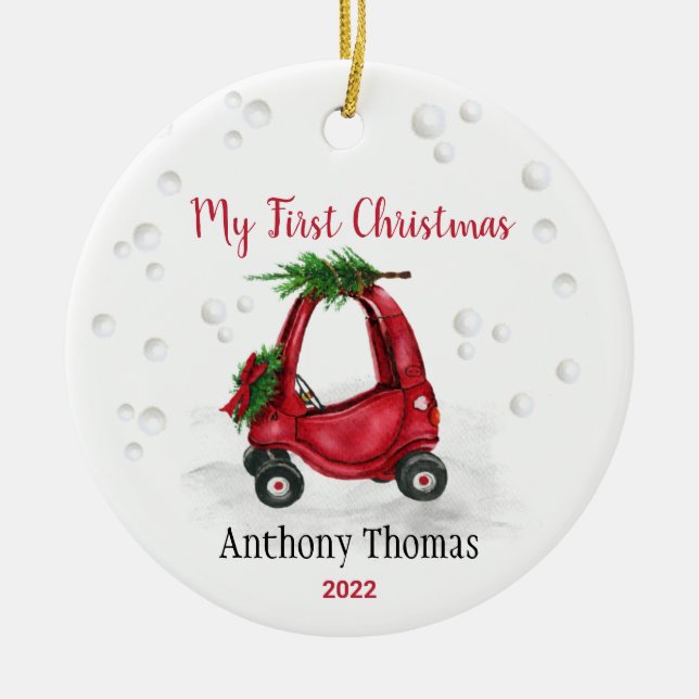 Baby's 1st First Christmas Red Holiday Toy Truck  Ceramic Ornament (Front)