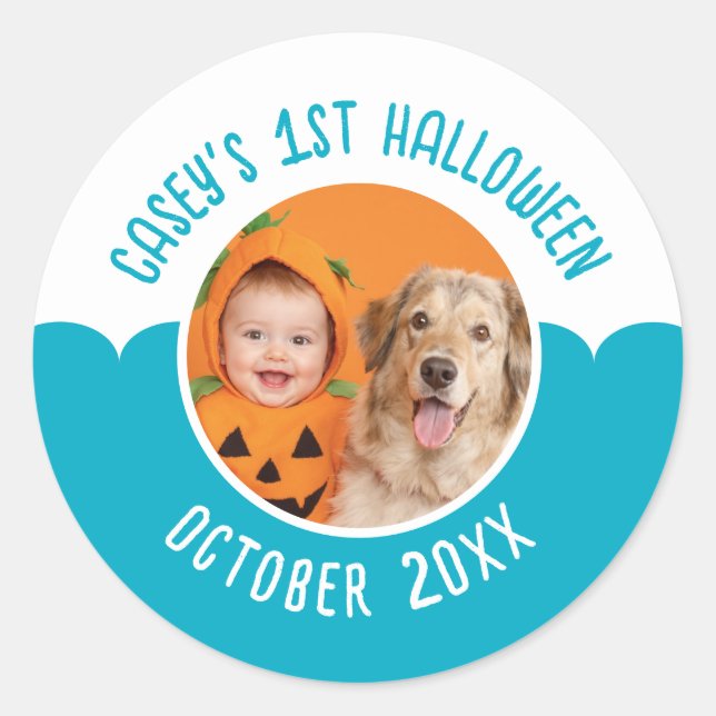 Baby's 1st Halloween Custom Photo Editable Text Classic Round Sticker (Front)