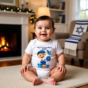 👶🍩Baby's 1st Hanukkah - with happy Jewish baby Bodysuit