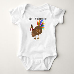 Baby's 1st Thanksgiving Turkey Feathers Black Hat Baby Bodysuit