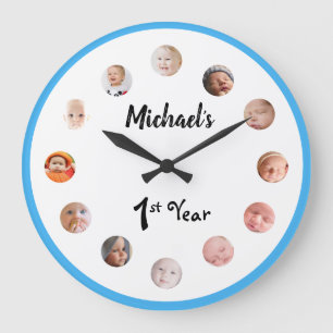 Baby's 1st year 12 month photos birthday large clock