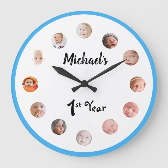 Baby's 1st year 12 month photos birthday large clock (Front)