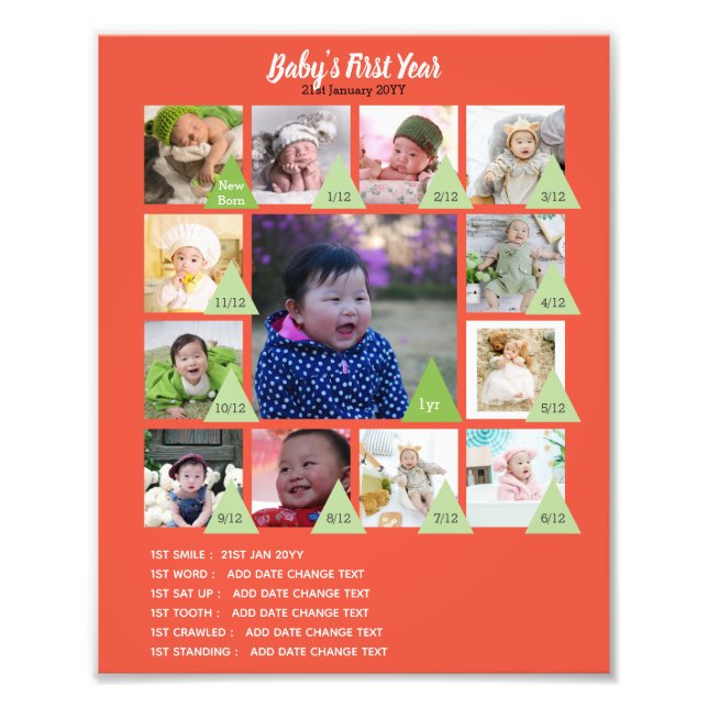 BABYS 1st YEAR PHOTO COLLAGE 8x12 $5 or less! Print (Front)