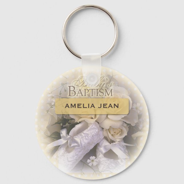 Baby's Baptism Neutral, Custom, Personalise, Ameli Key Ring (Front)