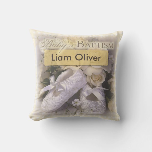 Baby's Baptism Neutral, Customisable Name, Liam Cushion (Front)