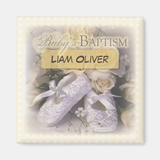 Baby's Baptism Neutral, Customisable Name, Liam Magnet (Front)
