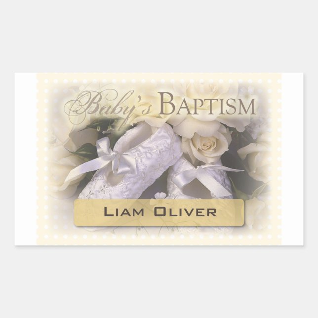 Baby's Baptism Neutral, Customisable Name, Liam Rectangular Sticker (Front)