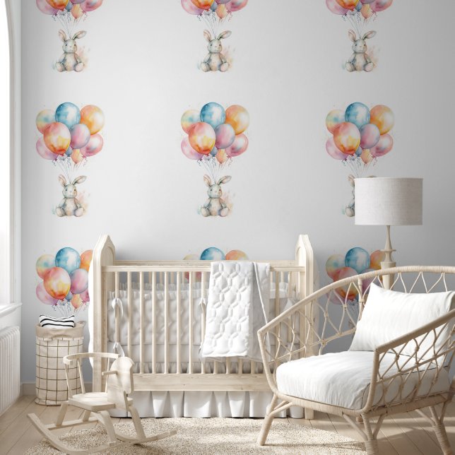 Babys Bedroom Rabbit Floating with Balloons Wallpaper (Kids)