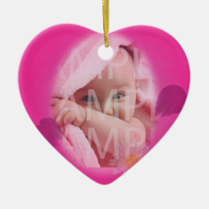 Baby's birth record Christmas ornament. pink Ceramic Ornament