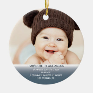 Baby's Birth Stats 1st Christmas Blue Photo Ceramic Ornament