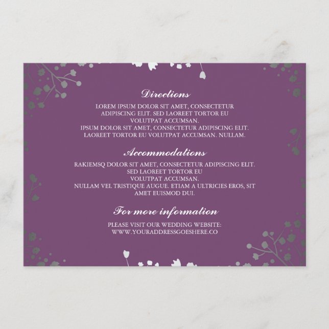 Baby's Breath Amethyst Wedding Details Enclosure Card (Front)