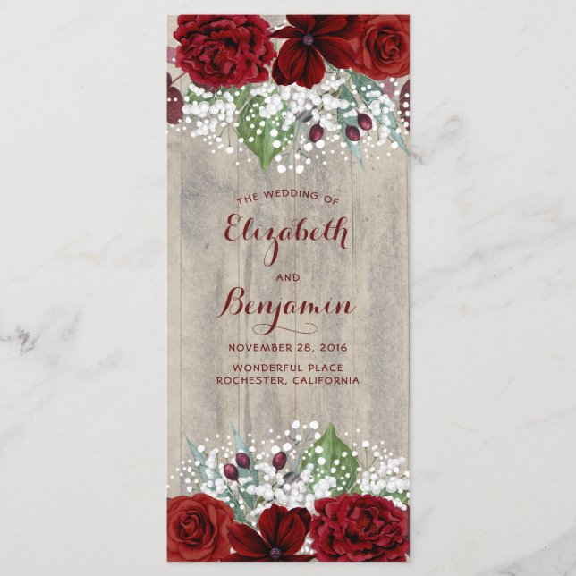 Baby's Breath and Burgundy Flowers Rustic Programs (Front)