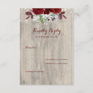 Baby's Breath and Burgundy Flowers Rustic RSVP Card