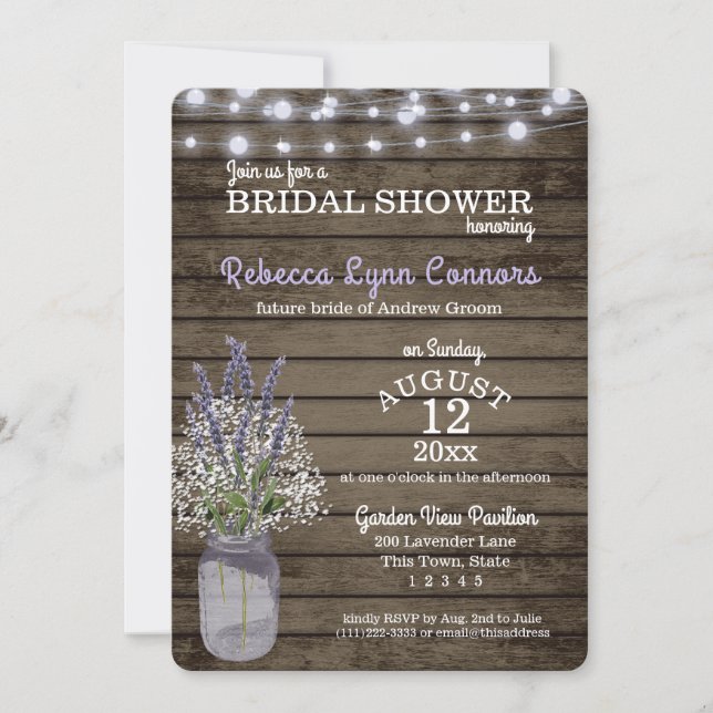 Baby's Breath and Lavender Rustic Bridal Shower Invitation (Front)