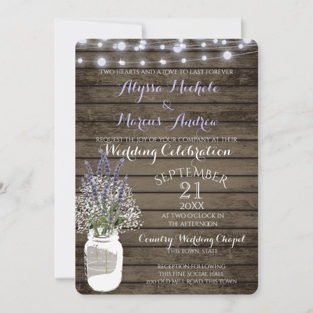 Baby's Breath and Lavender with Jar Wedding Invitation (Front)