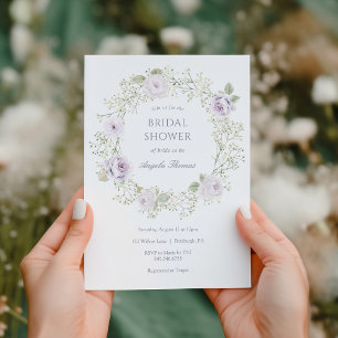 Baby's Breath and Purple Roses Bridal Shower Invitation