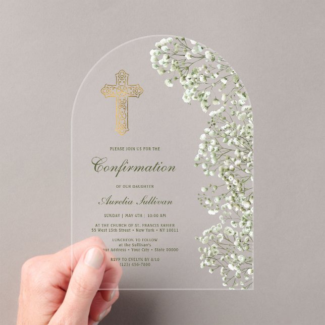 Baby's Breath Arch Confirmation Acrylic Invitations (Insitu (Handheld))