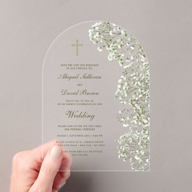 Baby's Breath Arch Religious Wedding Acrylic Invitations (Insitu (Handheld))