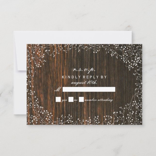 Baby's Breath Barnwood Inspired RSVP Card (Front)