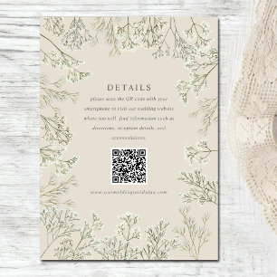 Baby's Breath Beige Wedding Details QR Code Enclosure Card