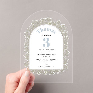 Baby's Breath Blue Boy Gypsophila Kids Birthday Acrylic Invitations