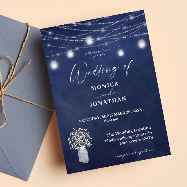 Baby's Breath Blue Chalkboard & Jar String Lights Invitation (Creator Uploaded)