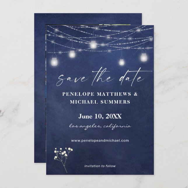 Baby's Breath Blue Chalkboard Photo Save Date Save The Date (Front/Back)