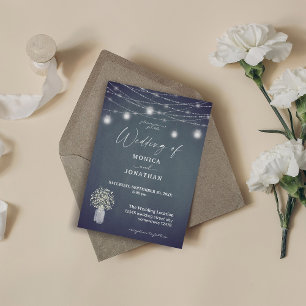 Baby's Breath Blue Grey Chalkboard & String Lights Invitation