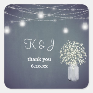Baby's Breath, Blue Grey Chalkboard String Lights Square Sticker