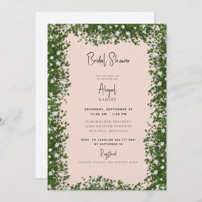  Baby's Breath Blush Bridal Shower Invitation (Front/Back)