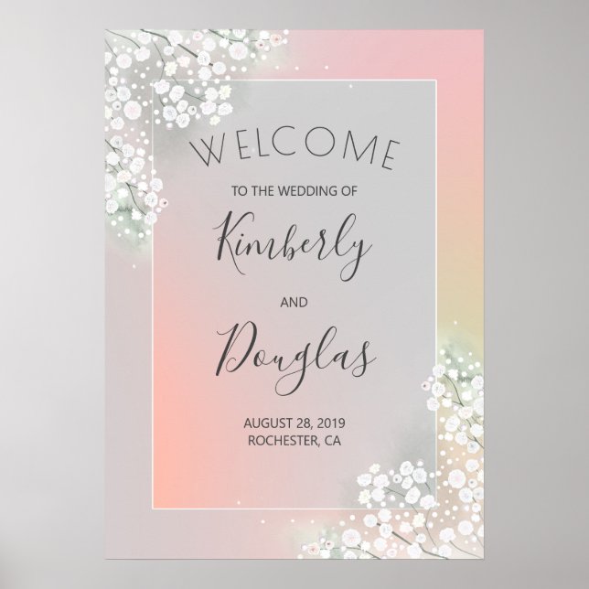 Baby's Breath Blush Pink Wedding Welcome Sign (Front)