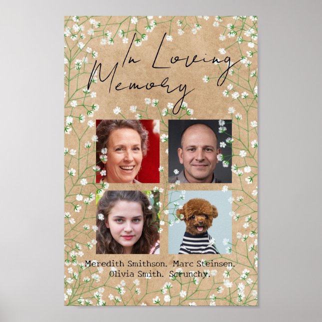 Baby's Breath Boho Rustic In Loving Memory Wedding Poster (Front)