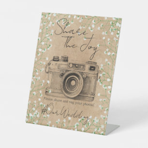 Baby's Breath Boho Social Media Photo Add Hashtag Pedestal Sign