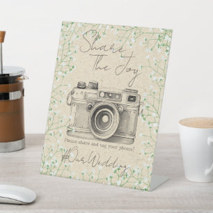 Baby's Breath Boho Social Media Photo Add Hashtag Pedestal Sign