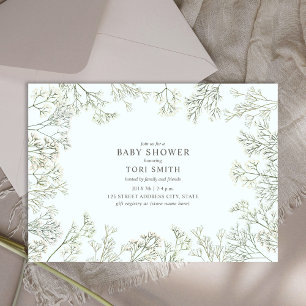 Baby's Breath Botanical Pale Blue Baby Shower  Invitation