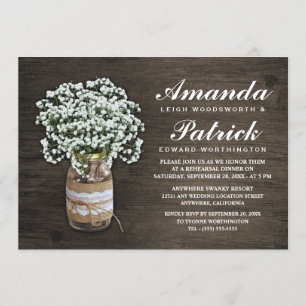 Baby's Breath Burlap Rehearsal Dinner Invitations