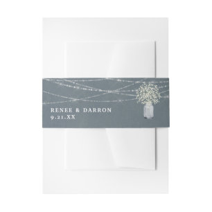 Baby's Breath Chalkboard BG & String Lights Floral Invitation Belly Band