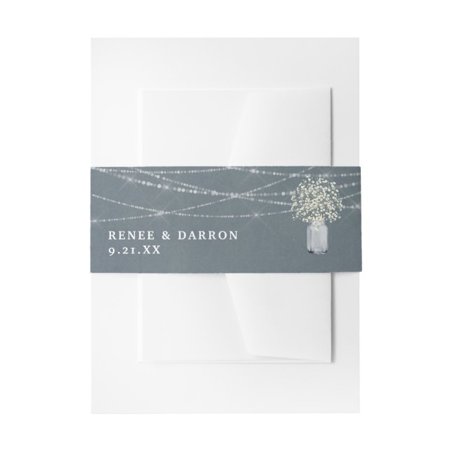 Baby's Breath Chalkboard BG & String Lights Floral Invitation Belly Band (Front Example)